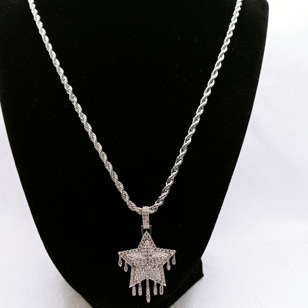 14kt white gold filled rope with iced star drip